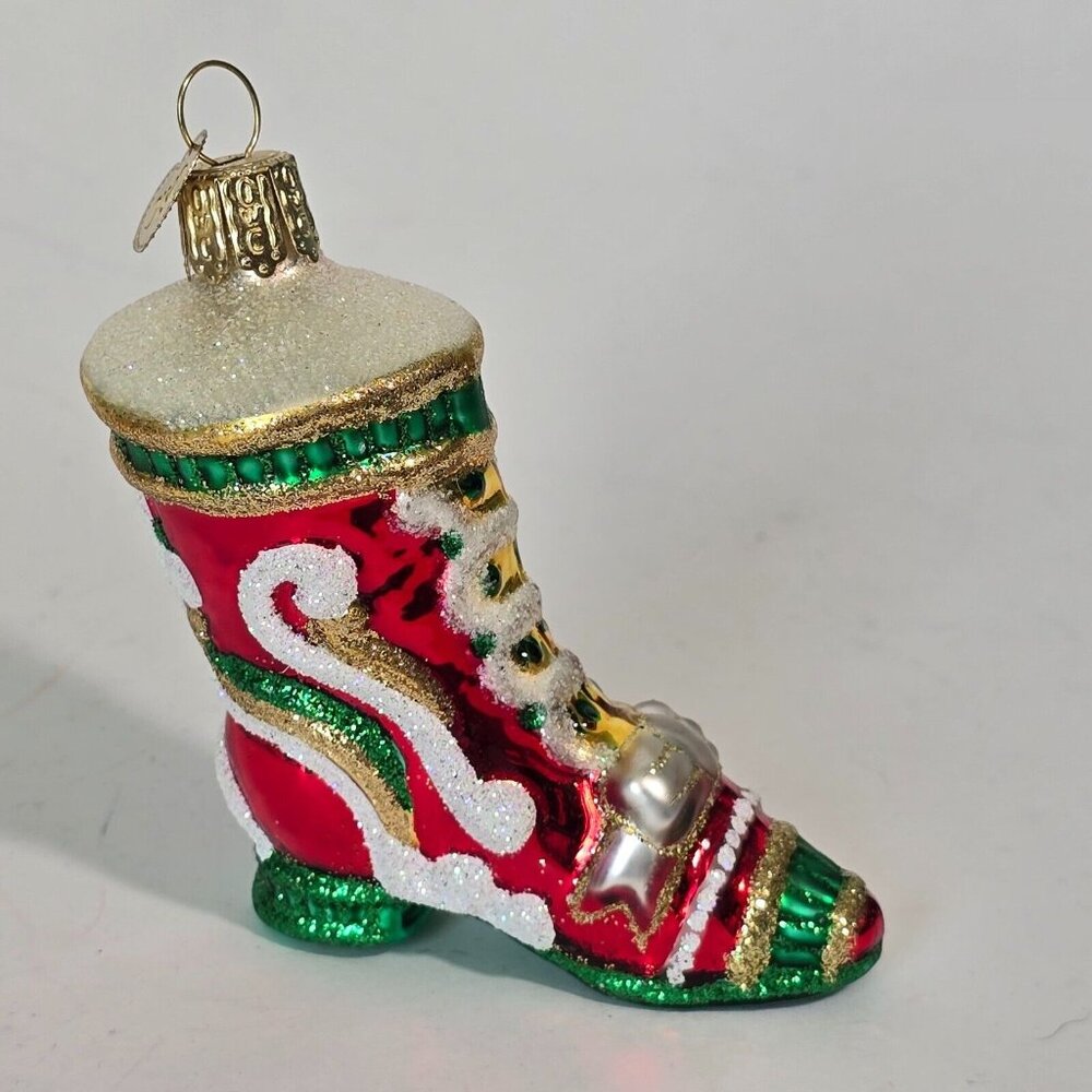 Old World Christmas Ornament Blown Glass Boot Shoe OWC Holiday Hanging Xmas Red